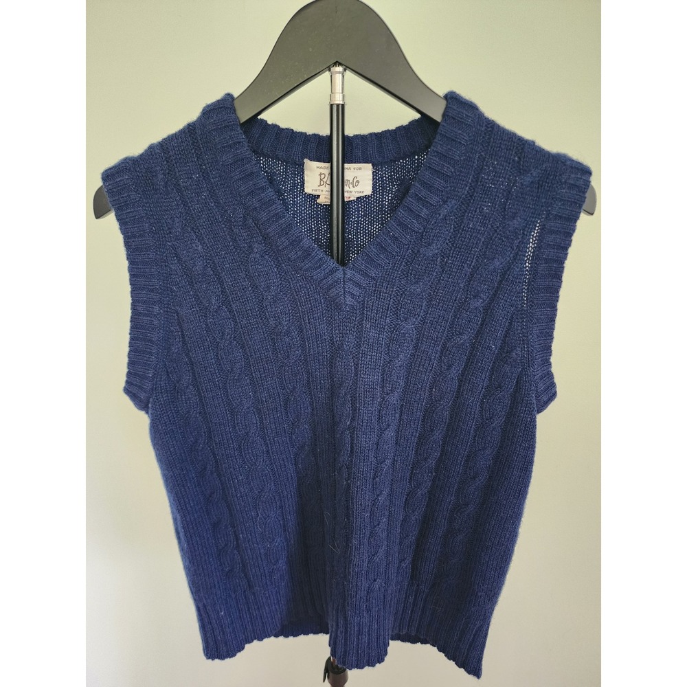 Vintage Altman & Co Navy Shetland‎ Wool Cable Knit V-Neck Sweater Vest L Preppy